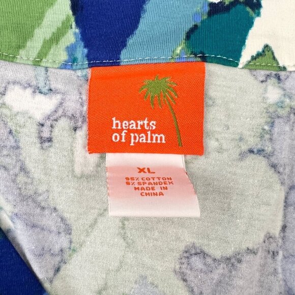 Hearts Of Palm Womens XL Blue Green Abstract V-Neck 3/4 Sleeve Top With Sequins - Picture 2 of 7